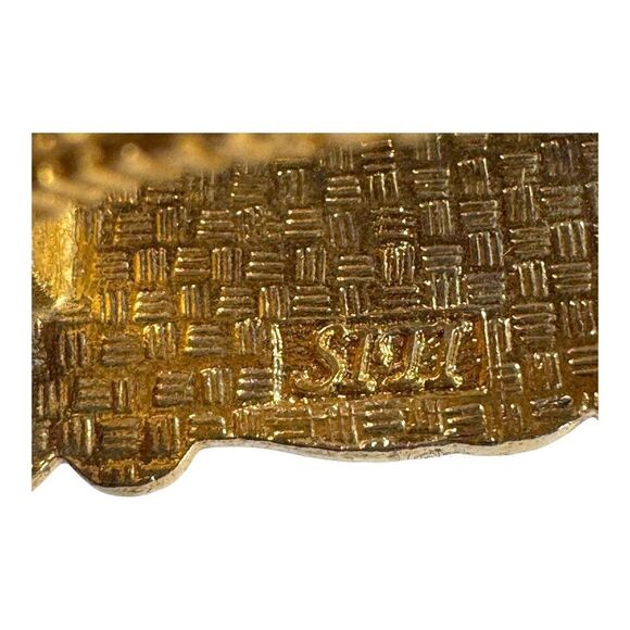 Vintage Cloissone Signed Scarf Clip Floral Gold Tone Art Deco Style Pink Green - Picture 8 of 8